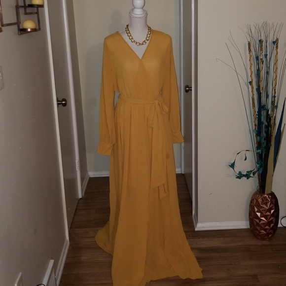 mustard yellow chiffon maxi dress